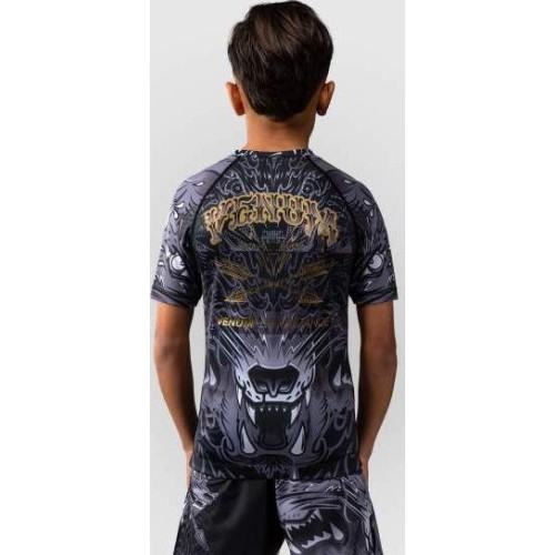 Koszulka rashguard dziecięca Venum Wolf Atak z krótkim rękawem – czarno-szara
