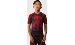 Koszulka rashguard dziecięca Venum Wolf Atak z krótkim rękawem – czarno-czerwona