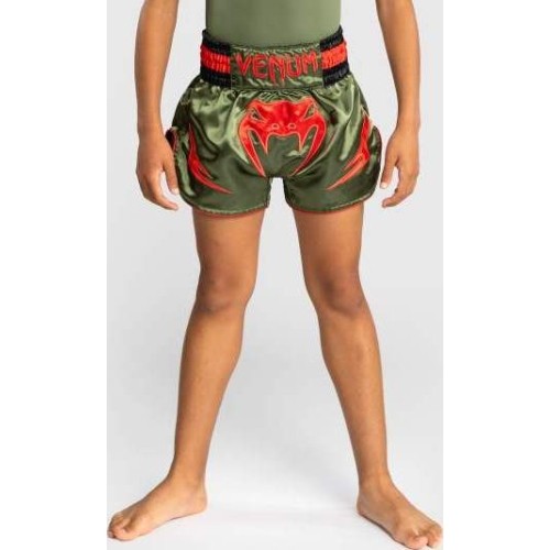 Spodenki Muay Thai Venum Inferno Kids, khaki/pomarańczowe