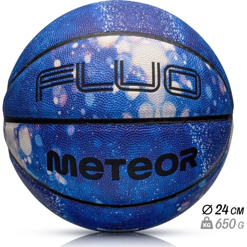 Piłka do koszykówki Meteor Fluo, rozmiar 7 - Biały/niebieski