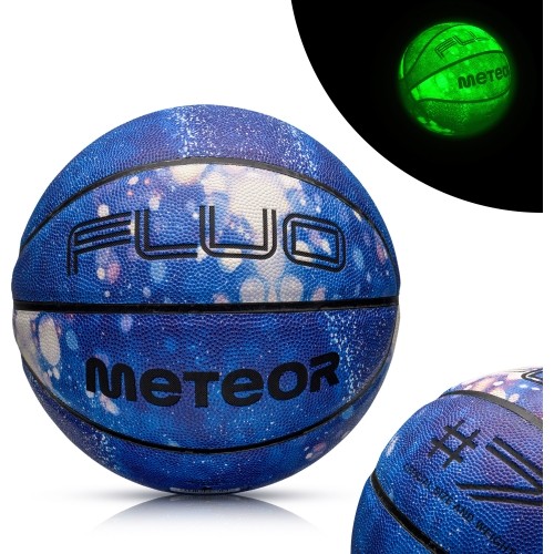 Piłka do koszykówki Meteor Fluo, rozmiar 7 - Biały/niebieski
