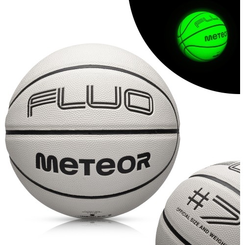 Piłka do koszykówki Meteor Fluo, rozmiar 7 - Biały/neonowa zieleń