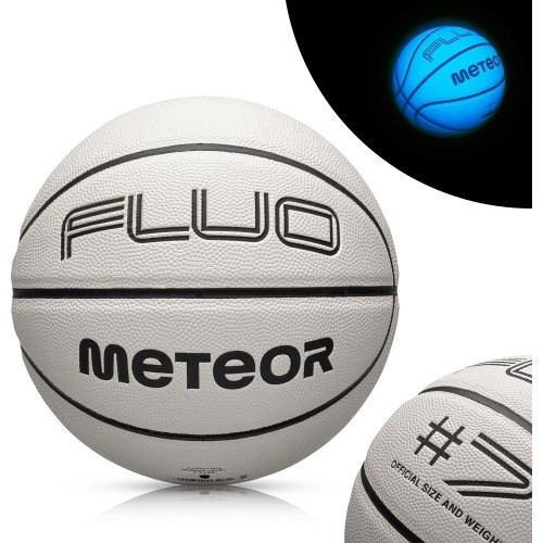 Piłka do koszykówki Meteor Fluo, rozmiar 7 - Biały || Neonowy niebieski