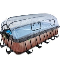 Basen EXIT Wood 540x250x122 cm z kopułą, filtrem piaskowym i pompą ciepła, brązowy