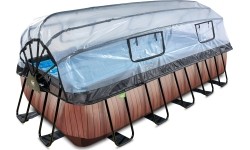 Basen EXIT Wood 540x250x122 cm z kopułą, filtrem piaskowym i pompą ciepła, brązowy