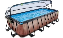 Basen EXIT Wood 540x250x122 cm z kopułą, filtrem piaskowym i pompą ciepła, brązowy