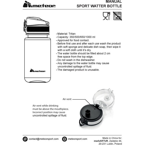 Sportowa butelka na wodę Meteor 650 ml - Szary
