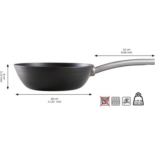 Patelnia WOK Skottsberg ze stali węglowej 28cm