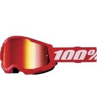 Dziecięce gogle motocrossowe 100% Strata 2 Youth Mirror - Czerwony, czerwone plexi