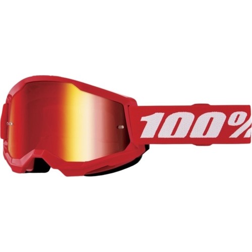 Dziecięce gogle motocrossowe 100% Strata 2 Youth Mirror - Czerwony, czerwone plexi