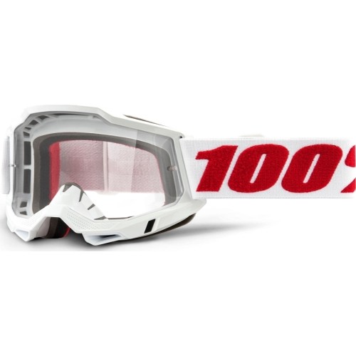 Gogle motocrossowe 100% Accuri 2 - Denver biało-czerwony, przezroczysta pleksa