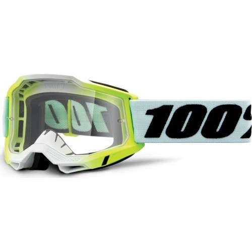 Gogle motocrossowe 100% Accuri 2 - Dunder biało-zielony, przezroczysta pleksa