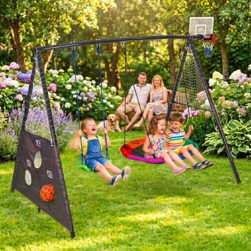 Plac zabaw dla dzieci huśtawka ogrodowa 4w1 kosz do koszykówki bocianie gniazdo ECOTOYS