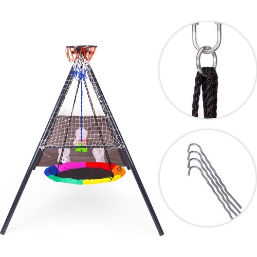 Plac zabaw dla dzieci huśtawka ogrodowa 4w1 kosz do koszykówki bocianie gniazdo ECOTOYS
