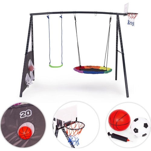 Plac zabaw dla dzieci huśtawka ogrodowa 4w1 kosz do koszykówki bocianie gniazdo ECOTOYS