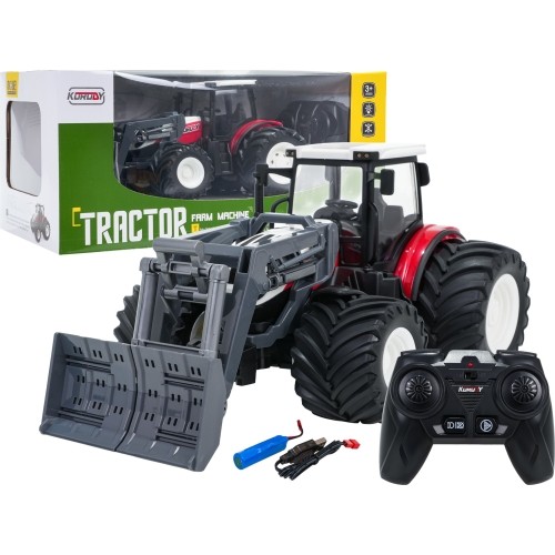 Traktor z buldożerem zdalnie sterowany R/C 1:24, czerwony