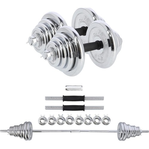 Chromowany zestaw hantli i sztangi w walizce HMS STC55, 55 kg