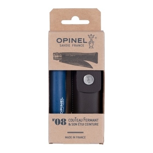 Opinel Colorama 08 Inox Grab blue nóż z paskiem, z pochewką