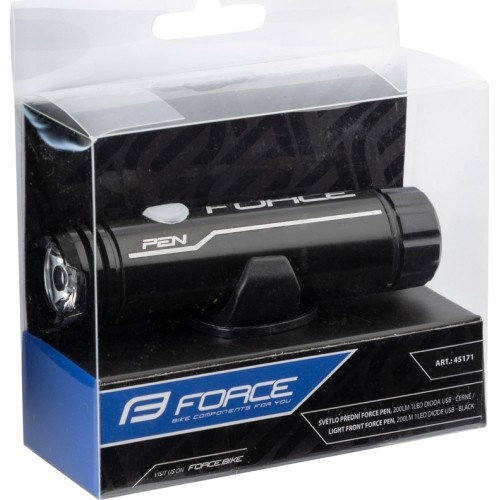 Lampka przednia FORCE Pen 200lm 1LED USB (czarna)