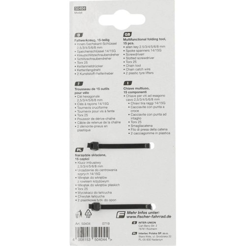 Zestaw narzędzi FISCHER Multitool do e-bike, składany, 15 funkcji