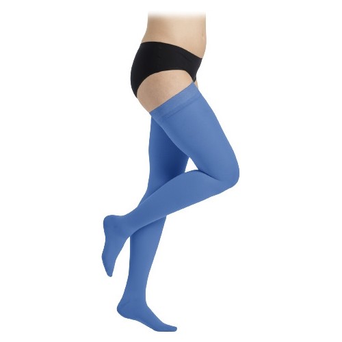 Niebieskie pończochy uciskowe 1. klasy do uda damskie MAGIC COLORS by Sigvaris - XS - Długa