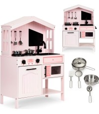 Drewniana kuchnia dla dzieci z piekarnikiem, palnikami i mikrofalówką ECOTOYS
