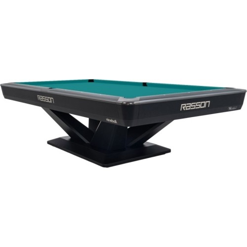 Billiard Table, Pool, Rasson Victory III, Black, CLUB pocket size, 9 ft., Simonis 760 blue green