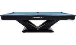 Billiard Table, Pool, Rasson Victory III, Black, CLUB pocket size, 9 ft., Simonis 760 blue green