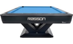Billiard Table, Pool, Rasson Victory III, Black, CLUB pocket size, 9 ft., Simonis 760 blue green
