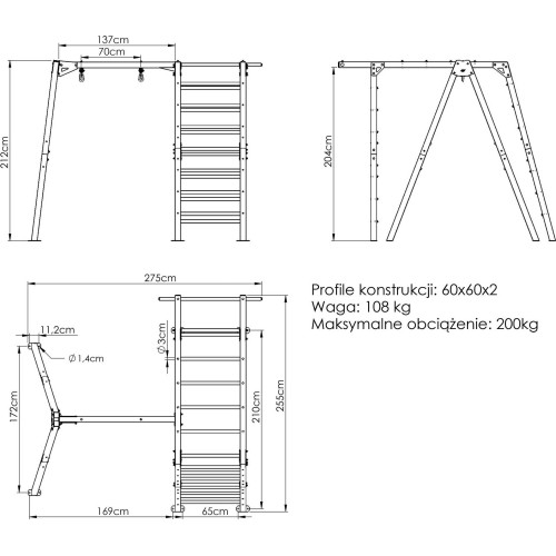Drabinka PREMIUM MO-016 + huśtawka 1-stanowiskowa PREMIUM do drabinki MO-017 - Marbo Sport