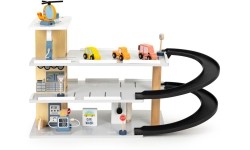 Duży drewniany garaż parking z windą + autka helikopter myjnia ECOTOYS