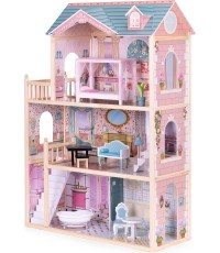 Domek dla lalek duży drewniany 3 piętra 11 mebelków ECOTOYS