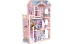 Domek dla lalek duży drewniany 3 piętra 11 mebelków ECOTOYS
