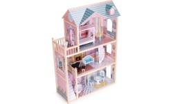 Domek dla lalek duży drewniany 3 piętra 11 mebelków ECOTOYS