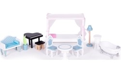 Domek dla lalek duży drewniany 3 piętra 11 mebelków ECOTOYS
