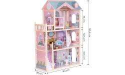 Drewniany domek dla lalek ECOTOYS, 3 piętra, 11 mebli