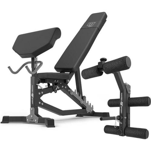Zestaw MS39_2.0: dwustronna regulowana ławka treningowa + modlitewnik + prasa do nóg - Marbo Sport
