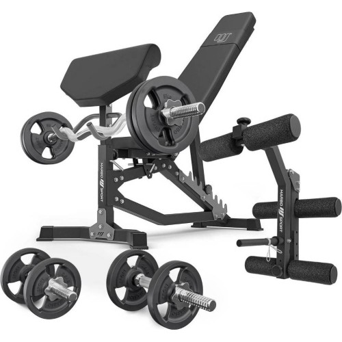 Zestaw MS39_2.0_42KG | Dwustronnie regulowana ławka treningowa + modlitewnik + prasa + zestaw gryfów i obciążeń 42 kg - Marbo Sp