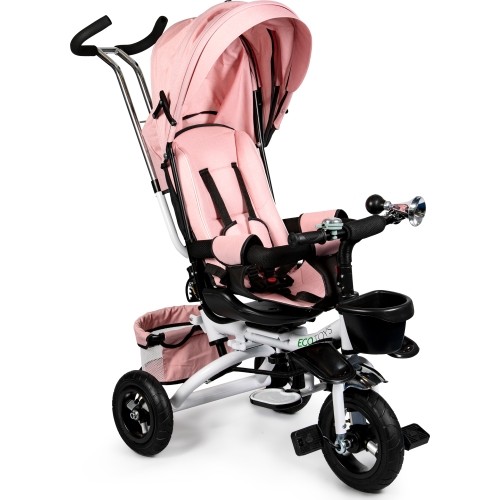Rowerek trójkołowy ECOTOYS Pink Delux z daszkiem, obrotowy 360°