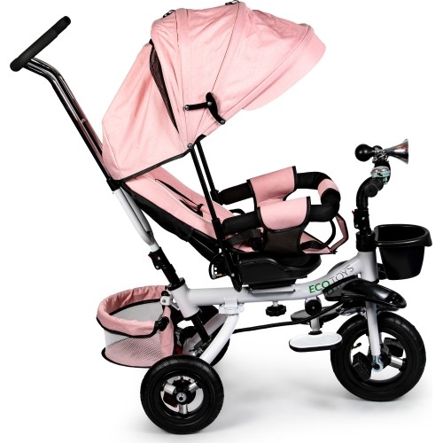 Rowerek trójkołowy ECOTOYS Pink Delux z daszkiem, obrotowy 360°