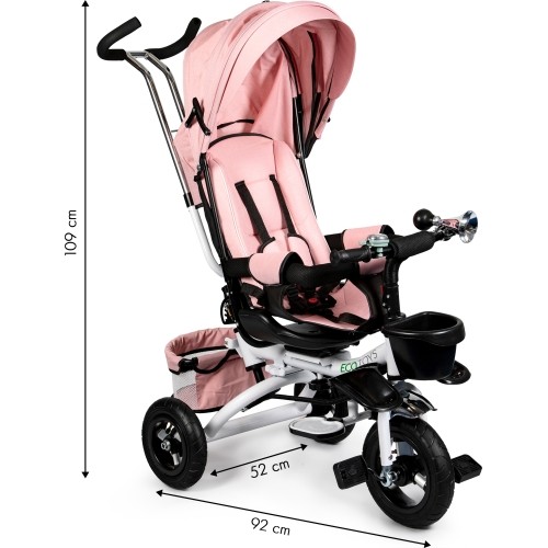 Rowerek trójkołowy ECOTOYS Pink Delux z daszkiem, obrotowy 360°