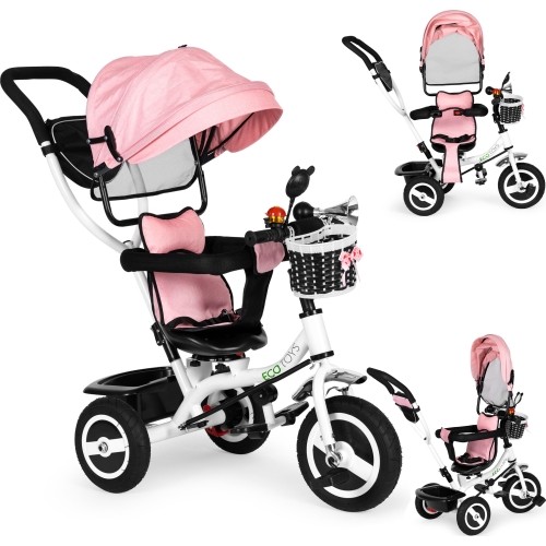 Rowerek trójkołowy z obrotowym daszkiem i gumowymi kołami ECOTOYS