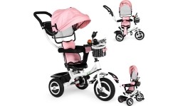 Rowerek trójkołowy z obrotowym daszkiem i gumowymi kołami ECOTOYS