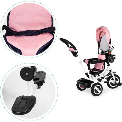 Rowerek trójkołowy z obrotowym daszkiem i gumowymi kołami ECOTOYS