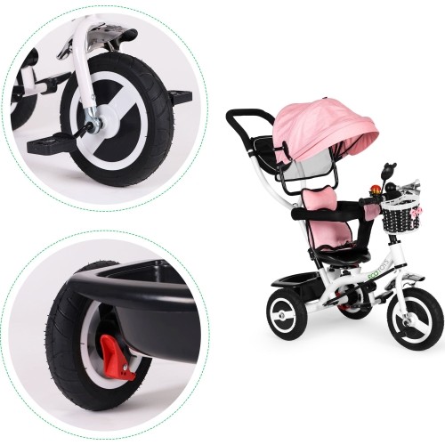 Rowerek trójkołowy z obrotowym daszkiem i gumowymi kołami ECOTOYS