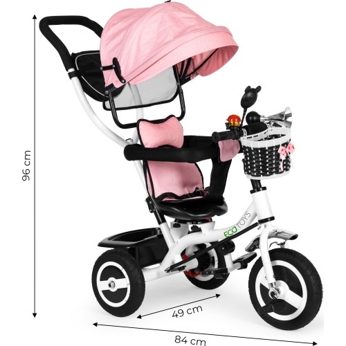 Rowerek trójkołowy z obrotowym daszkiem i gumowymi kołami ECOTOYS
