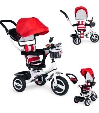 Rowerek trójkołowy ECOTOYS z obrotowym daszkiem i wytrzymałymi gumowymi kołami, czerwony