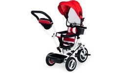 Rowerek trójkołowy ECOTOYS z obrotowym daszkiem i wytrzymałymi gumowymi kołami, czerwony