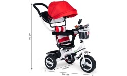 Rowerek trójkołowy ECOTOYS z obrotowym daszkiem i wytrzymałymi gumowymi kołami, czerwony