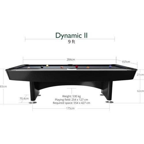 Stół bilardowy Dynamic II, błyszczący czarny, Pool, 9 ft, Simonis 860 tournament blue